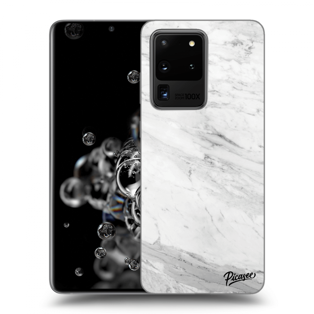 Picasee Samsung Galaxy S20 Ultra 5G G988F Hülle - Schwarzes Silikon - White marble