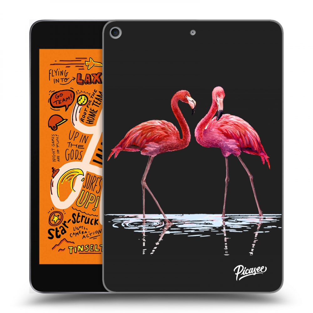 Picasee Schwarze Silikonhülle für Apple iPad mini 2019 (5. gen) - Flamingos couple