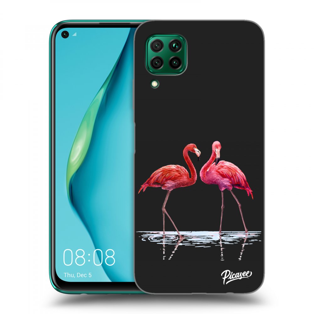 Picasee Huawei P40 Lite Hülle - Schwarzes Silikon - Flamingos couple
