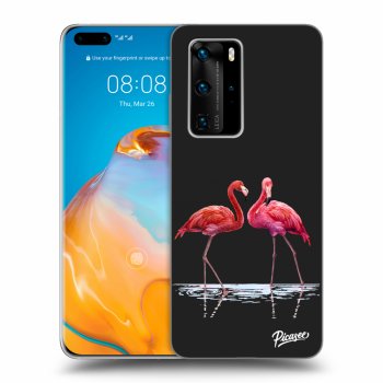 Picasee Huawei P40 Pro Hülle - Schwarzes Silikon - Flamingos couple