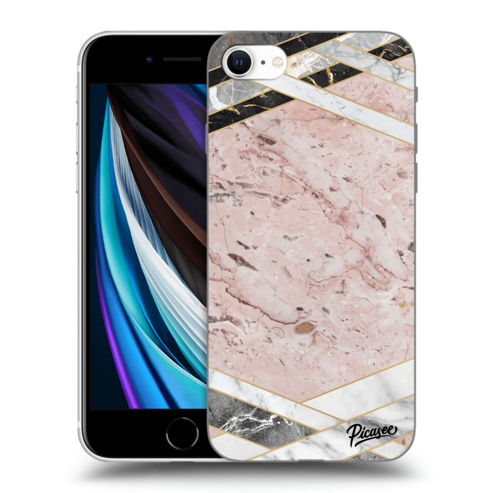 Picasee Apple iPhone SE 2020 Hülle - Schwarzes Silikon - Pink geometry
