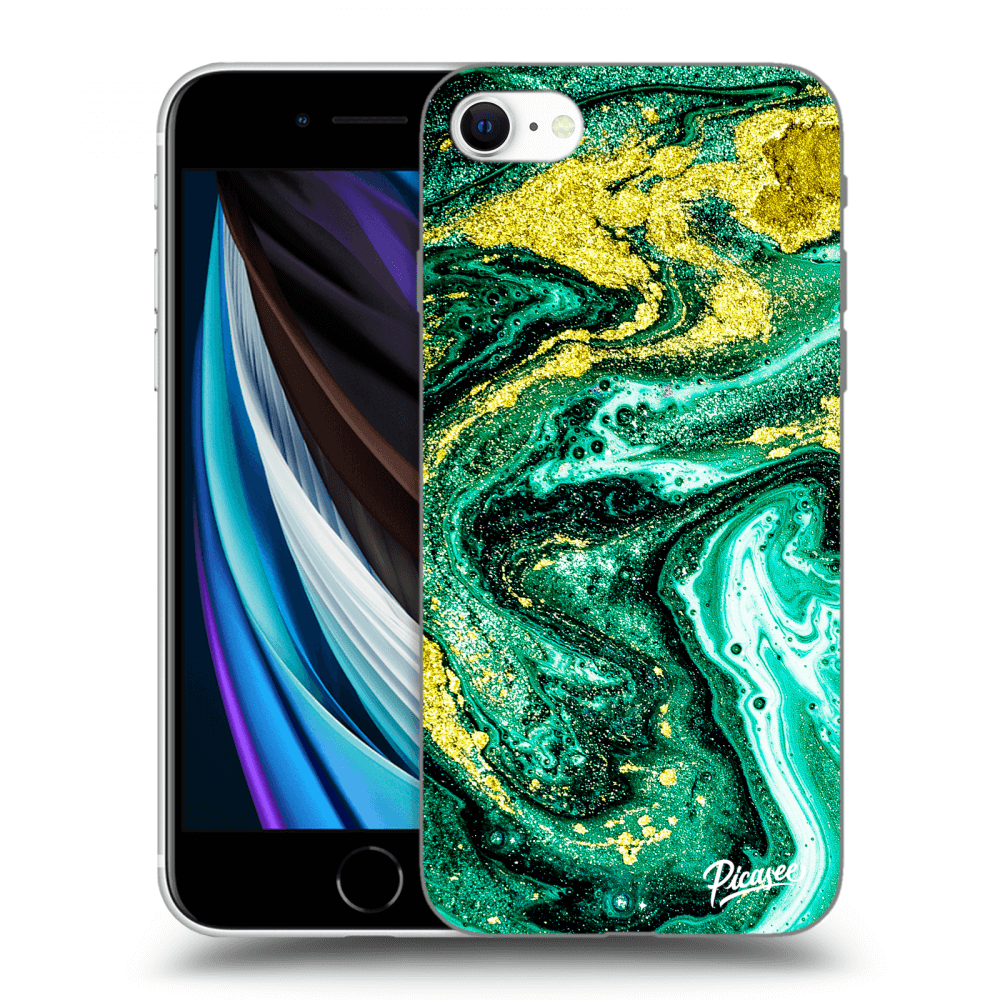 Picasee Apple iPhone SE 2020 Hülle - Schwarzes Silikon - Green Gold