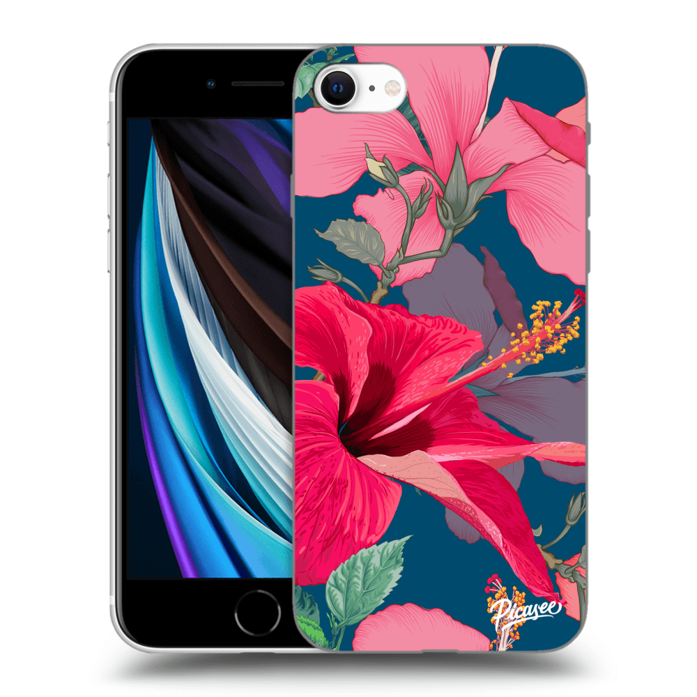 Picasee Apple iPhone SE 2020 Hülle - Schwarzes Silikon - Hibiscus