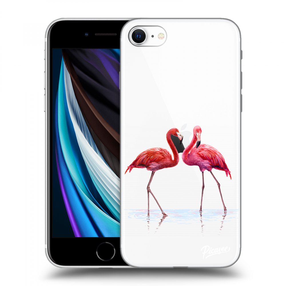 Picasee Apple iPhone SE 2020 Hülle - Transparentes Silikon - Flamingos couple