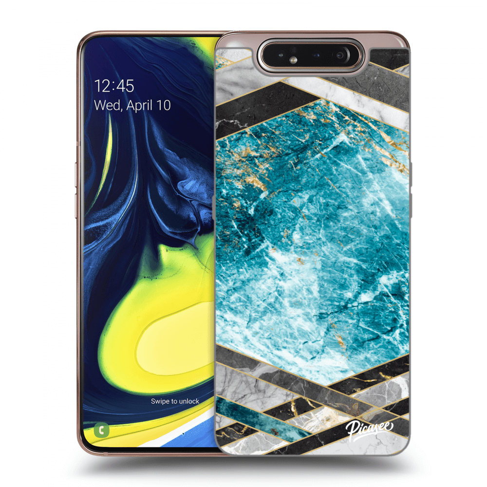 Picasee Samsung Galaxy A80 A805F Hülle - Transparentes Silikon - Blue geometry