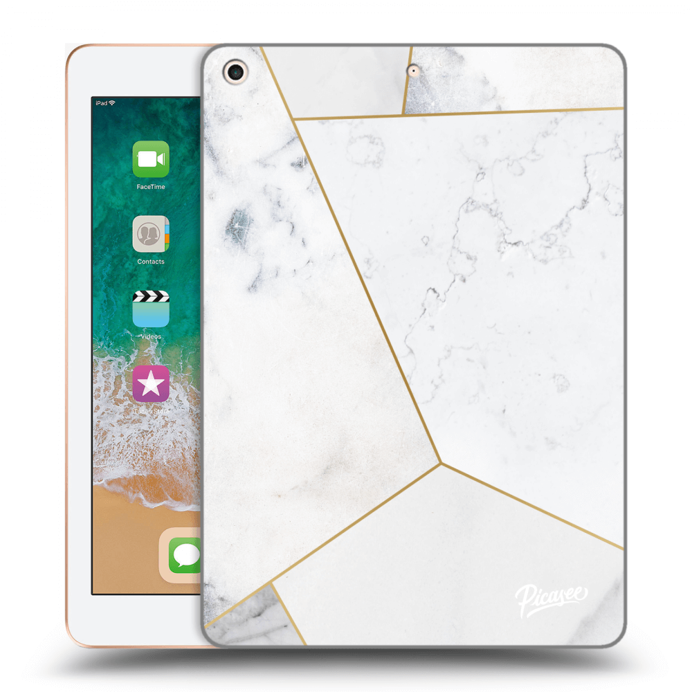 Picasee Schwarze Silikonhülle für Apple iPad 9.7" 2018 (6. gen) - White tile
