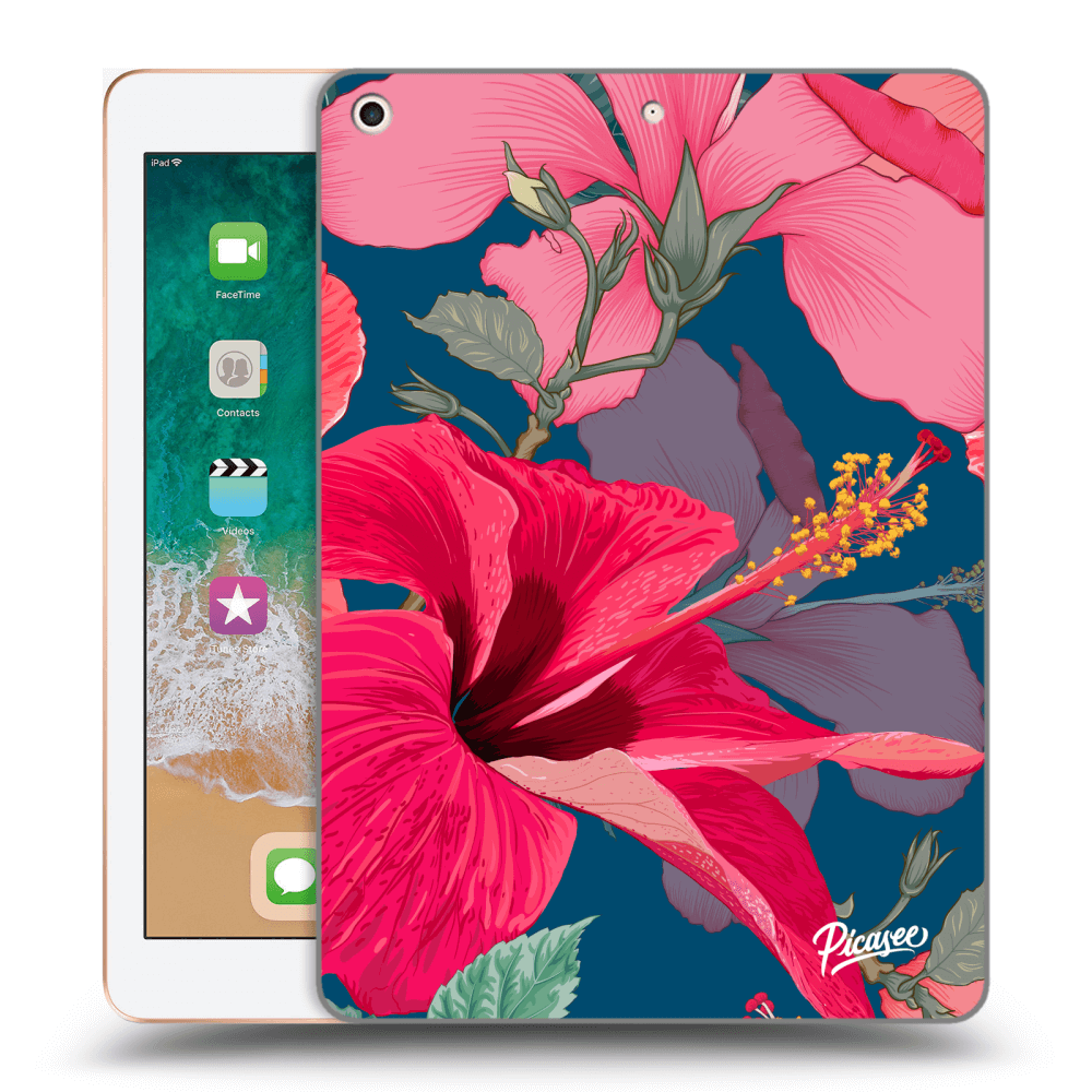 Picasee Schwarze Silikonhülle für Apple iPad 9.7" 2018 (6. gen) - Hibiscus