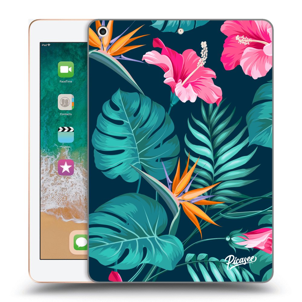 Picasee Schwarze Silikonhülle für Apple iPad 9.7" 2018 (6. gen) - Pink Monstera