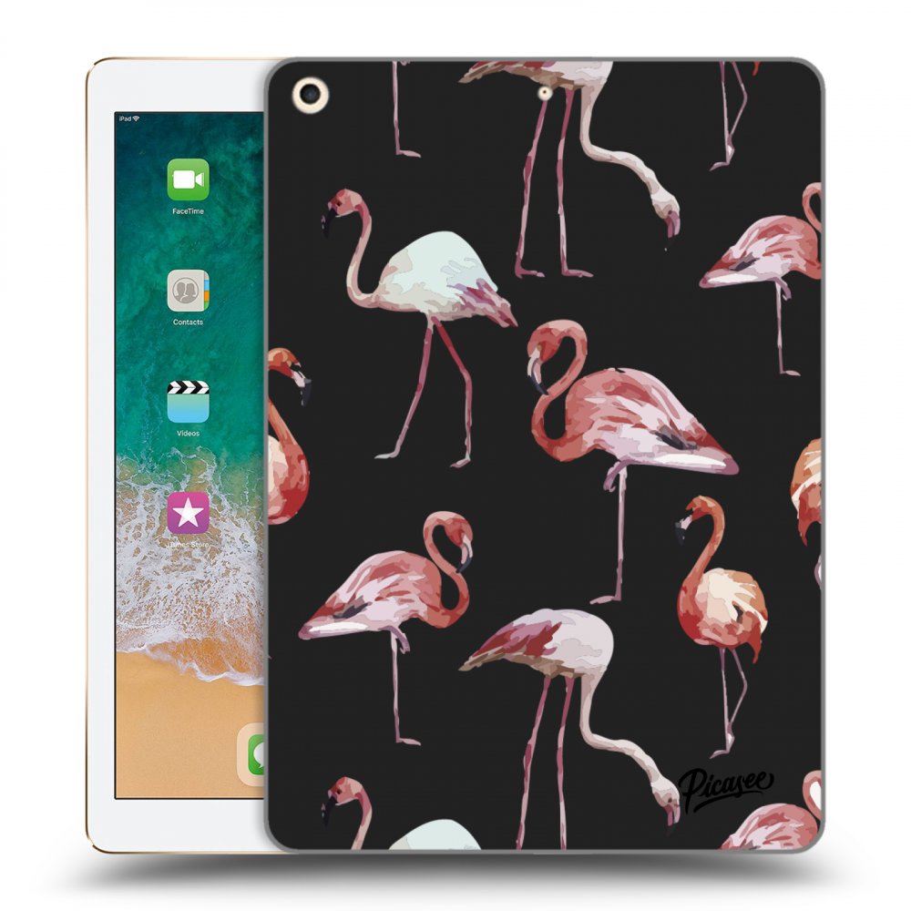Picasee Schwarze Silikonhülle für Apple iPad 9.7" 2017 (5. gen) - Flamingos