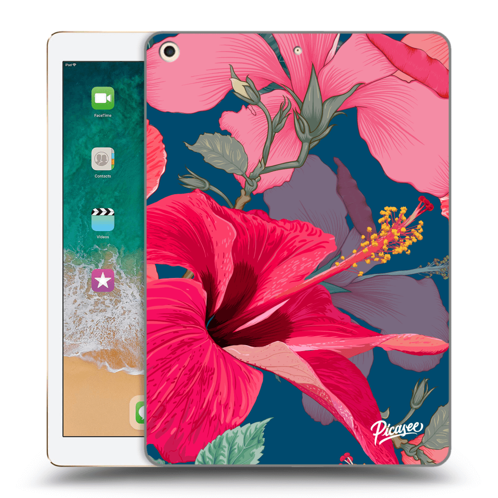 Picasee Schwarze Silikonhülle für Apple iPad 9.7" 2017 (5. gen) - Hibiscus