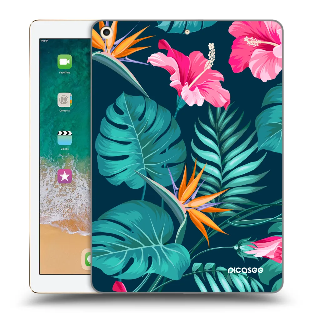 Picasee transparente Silikonhülle für Apple iPad 9.7" 2017 (5. gen) - Pink Monstera