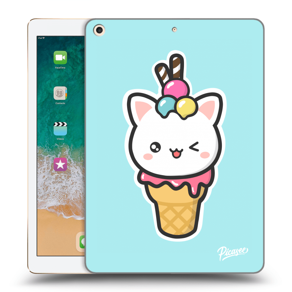 Picasee Schwarze Silikonhülle für Apple iPad 9.7" 2017 (5. gen) - Ice Cream Cat