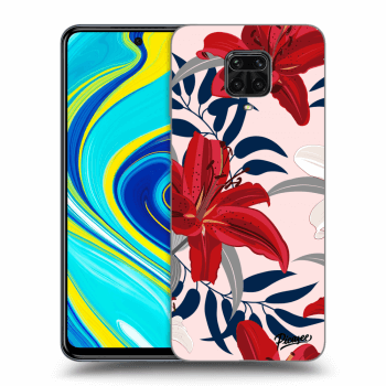 Picasee Xiaomi Redmi Note 9 Pro Hülle - Schwarzes Silikon - Red Lily