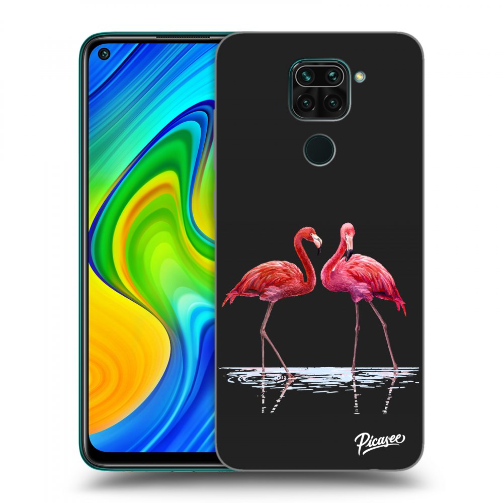 Picasee Xiaomi Redmi Note 9 Hülle - Schwarzes Silikon - Flamingos couple
