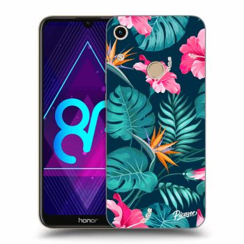 Picasee Honor 8A Hülle - Transparentes Silikon - Pink Monstera