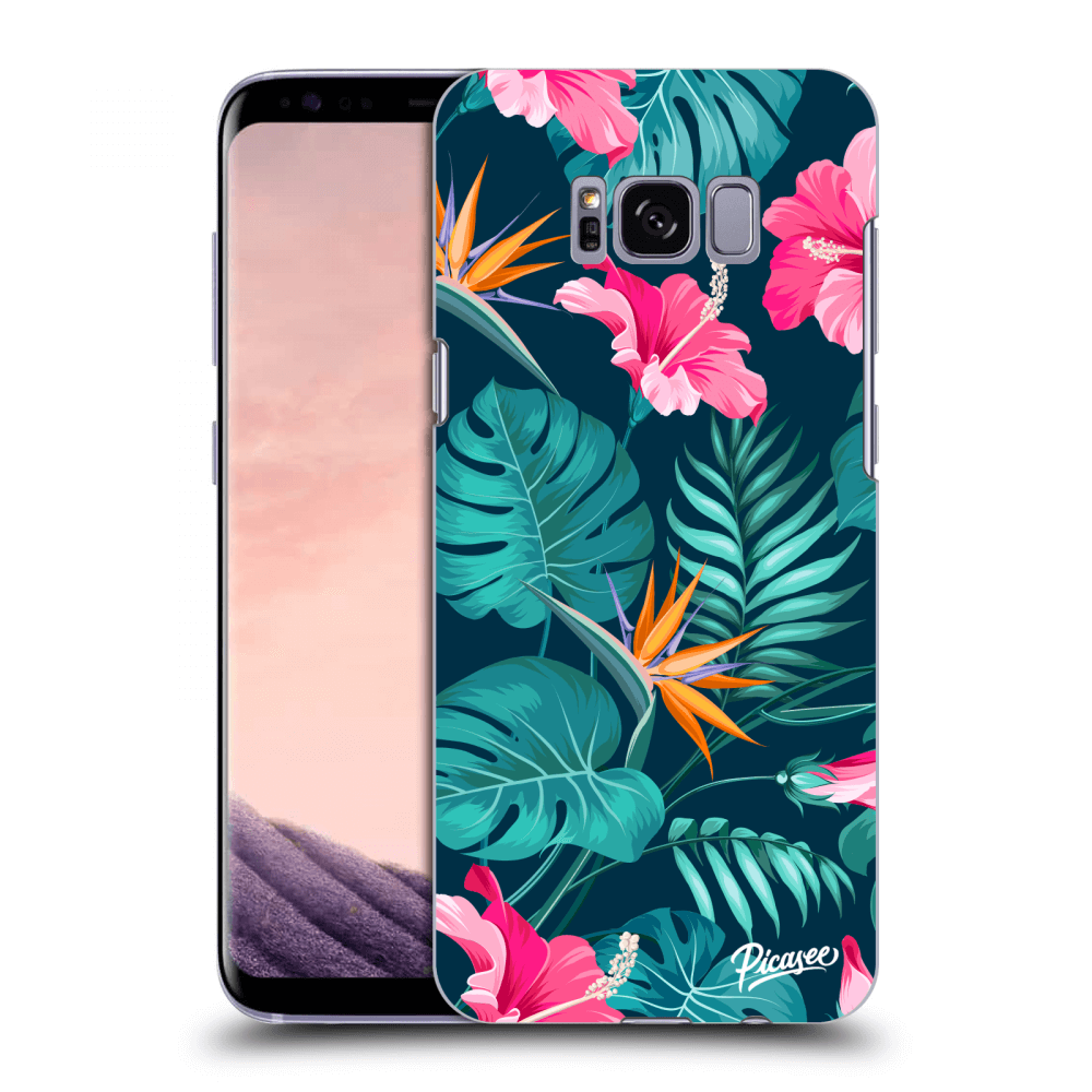 Picasee Samsung Galaxy S8 G950F Hülle - Schwarzes Silikon - Pink Monstera