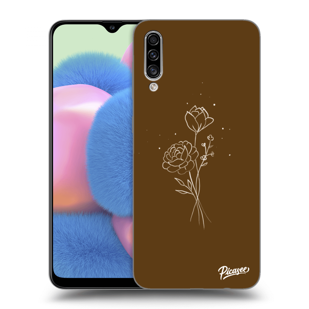 Picasee Samsung Galaxy A30s A307F Hülle - Schwarzes Silikon - Brown flowers