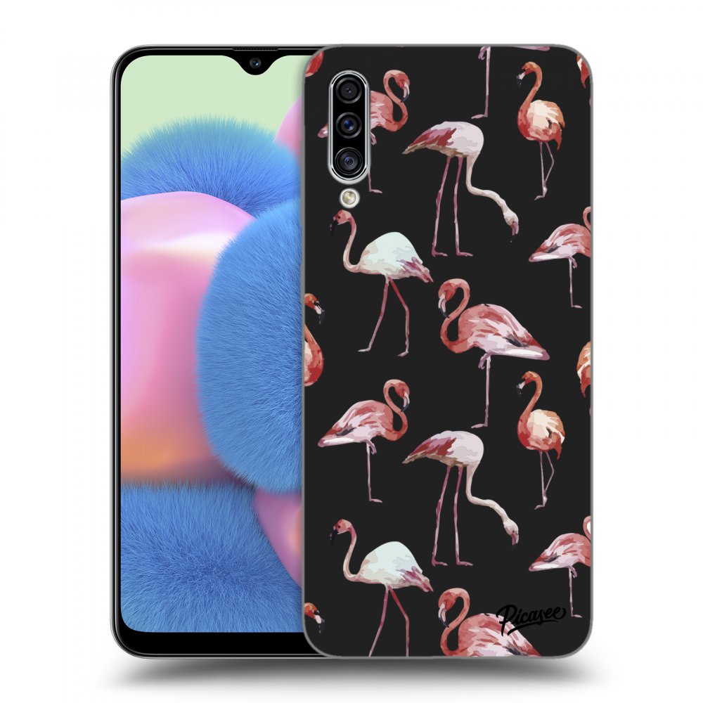 Picasee Samsung Galaxy A30s A307F Hülle - Schwarzes Silikon - Flamingos
