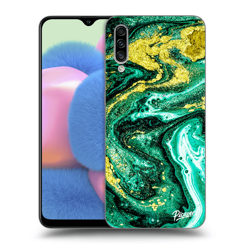 Picasee Samsung Galaxy A30s A307F Hülle - Transparentes Silikon - Green Gold