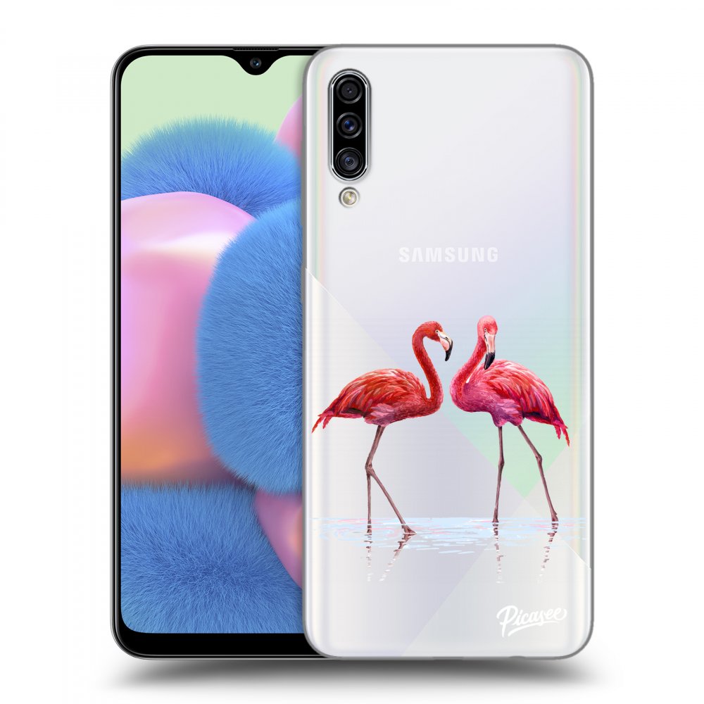 Picasee Samsung Galaxy A30s A307F Hülle - Transparentes Silikon - Flamingos couple