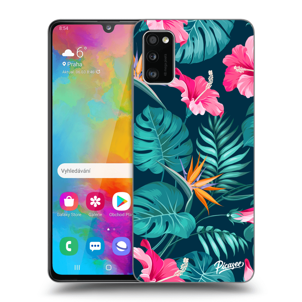 Picasee Samsung Galaxy A41 A415F Hülle - Schwarzes Silikon - Pink Monstera