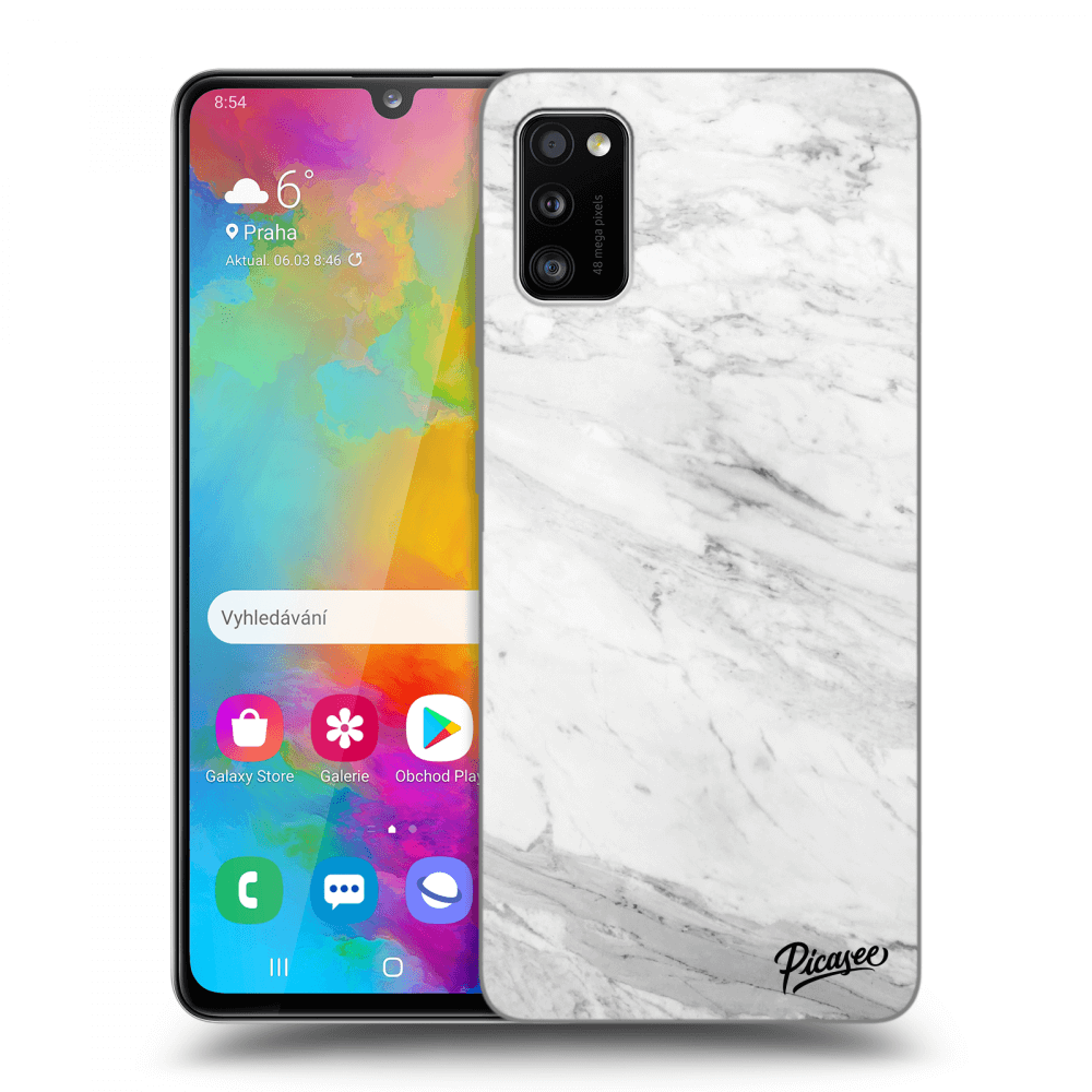 Picasee Samsung Galaxy A41 A415F Hülle - Schwarzes Silikon - White marble