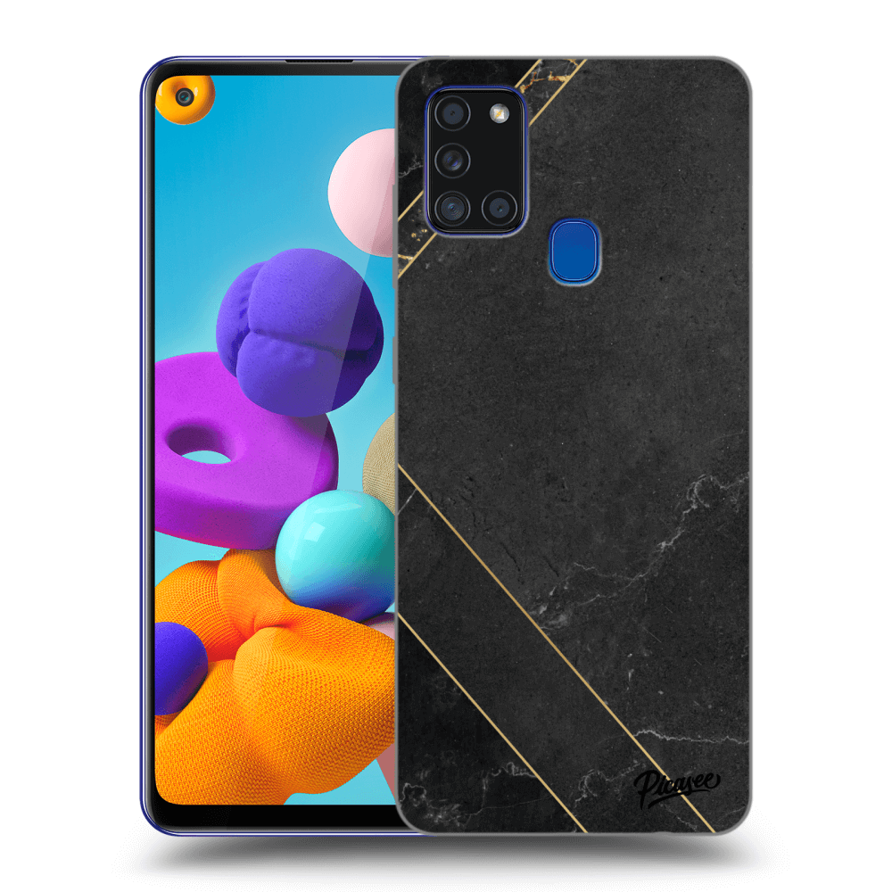 Picasee Samsung Galaxy A21s Hülle - Schwarzes Silikon - Black tile