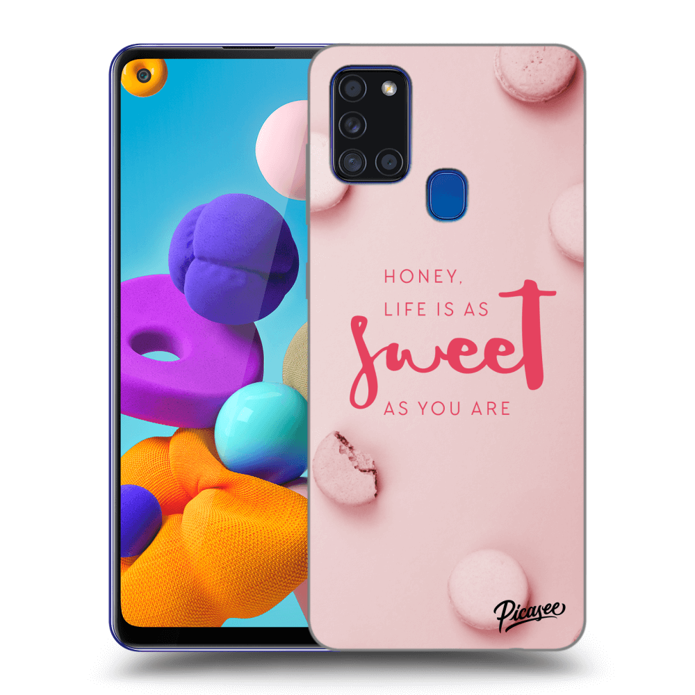 Picasee Samsung Galaxy A21s Hülle - Schwarzes Silikon - Life is as sweet as you are