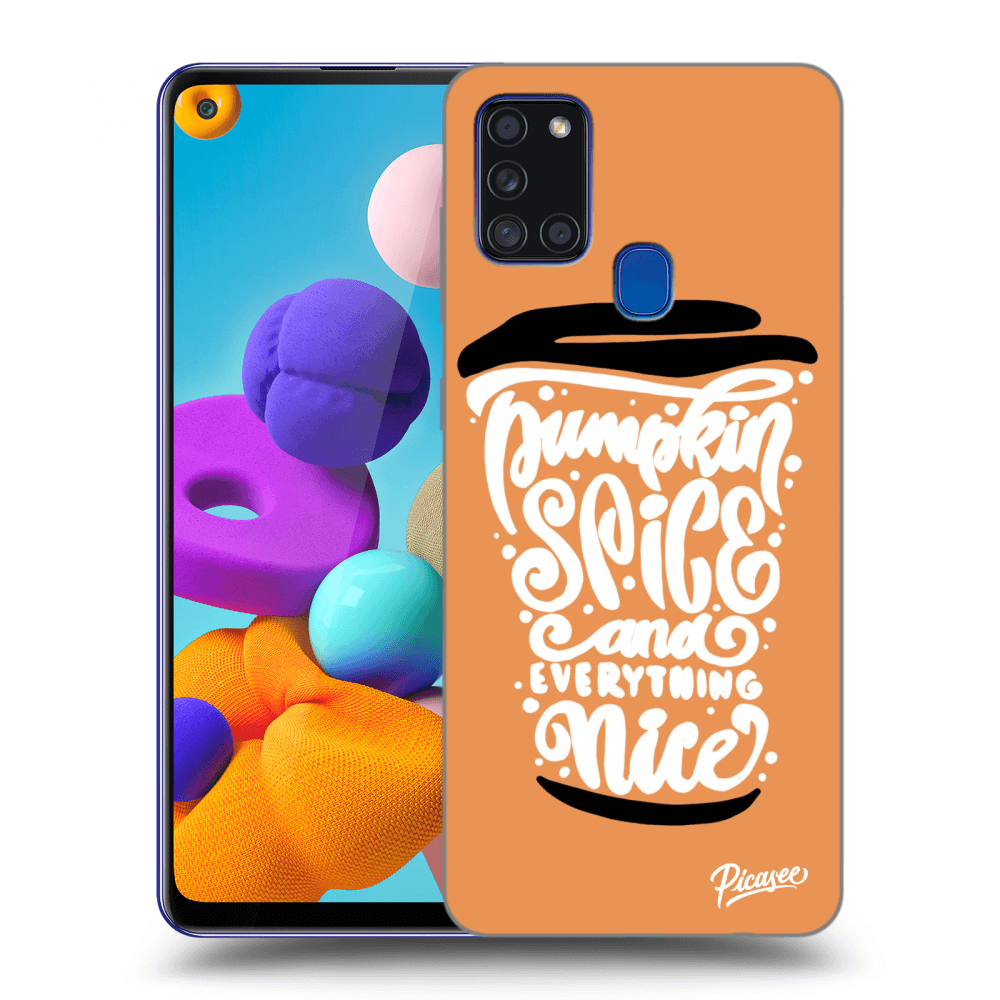 Picasee Samsung Galaxy A21s Hülle - Transparentes Silikon - Pumpkin coffee