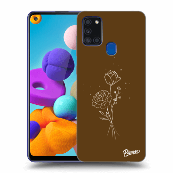 Picasee Samsung Galaxy A21s Hülle - Schwarzes Silikon - Brown flowers