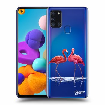 Picasee Samsung Galaxy A21s Hülle - Transparentes Silikon - Flamingos couple
