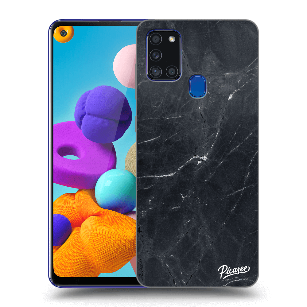 Picasee Samsung Galaxy A21s Hülle - Schwarzes Silikon - Black marble