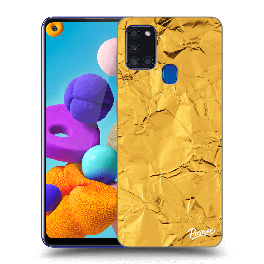 Picasee Samsung Galaxy A21s Hülle - Transparentes Silikon - Gold