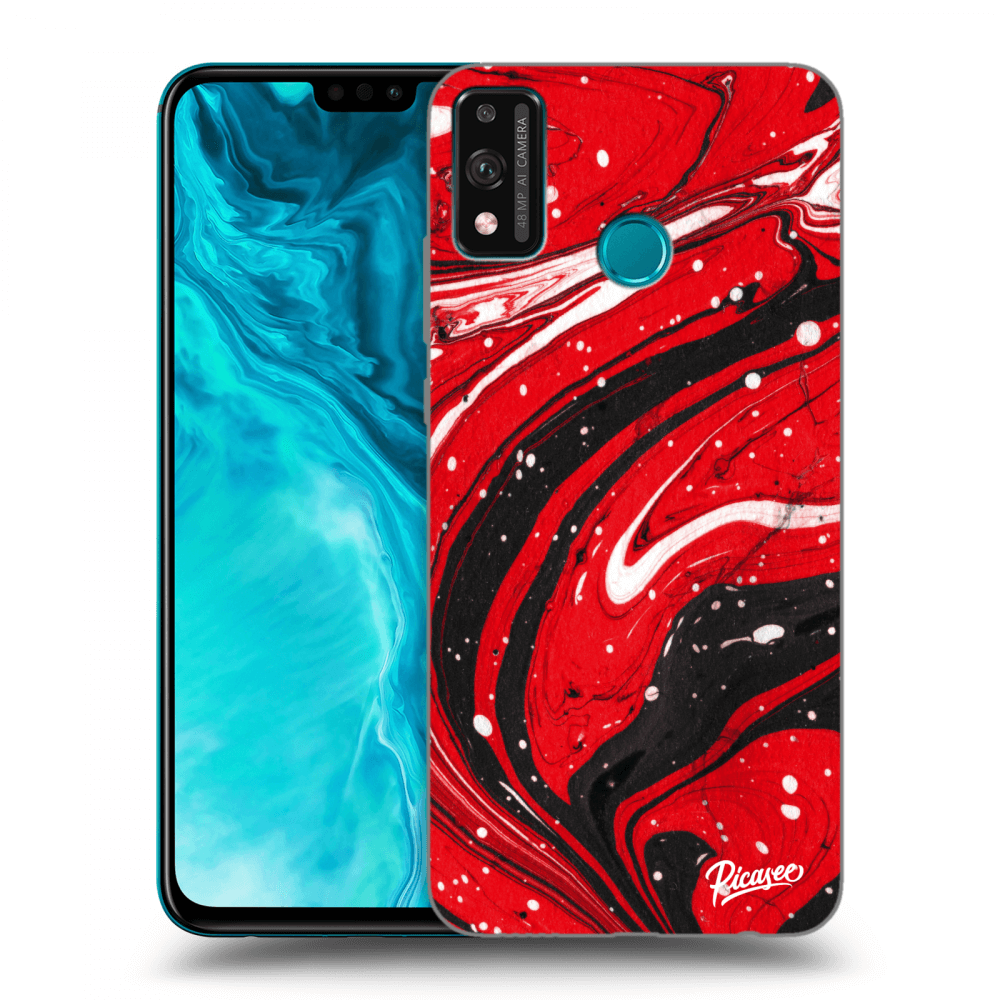 Picasee Honor 9X Lite Hülle - Transparentes Silikon - Red black