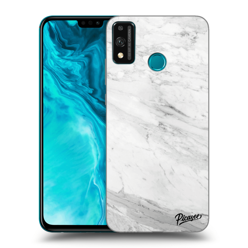 Picasee Honor 9X Lite Hülle - Schwarzes Silikon - White marble