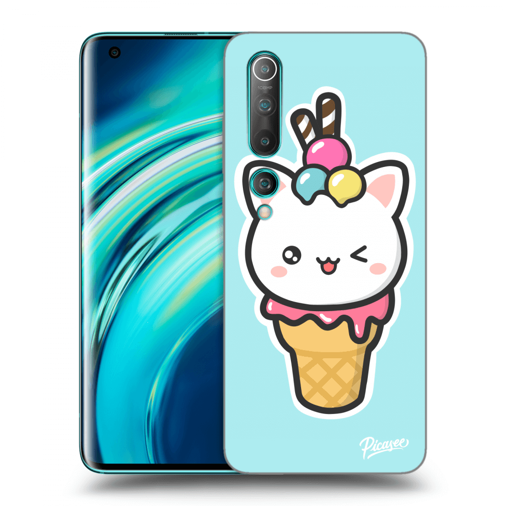 Picasee Xiaomi Mi 10 Hülle - Schwarzes Silikon - Ice Cream Cat