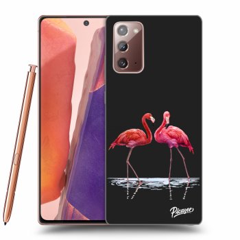 Picasee Samsung Galaxy Note 20 Hülle - Schwarzes Silikon - Flamingos couple