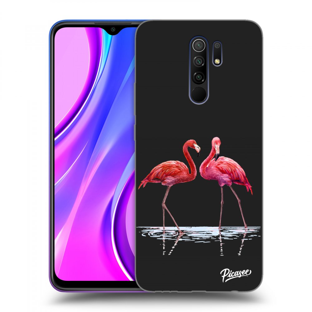 Picasee Xiaomi Redmi 9 Hülle - Schwarzes Silikon - Flamingos couple
