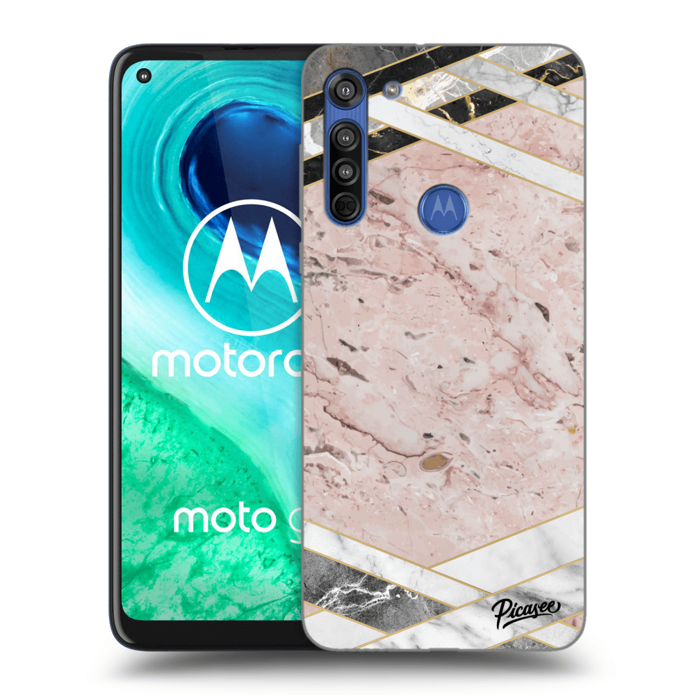 Picasee Motorola Moto G8 Hülle - Transparentes Silikon - Pink geometry
