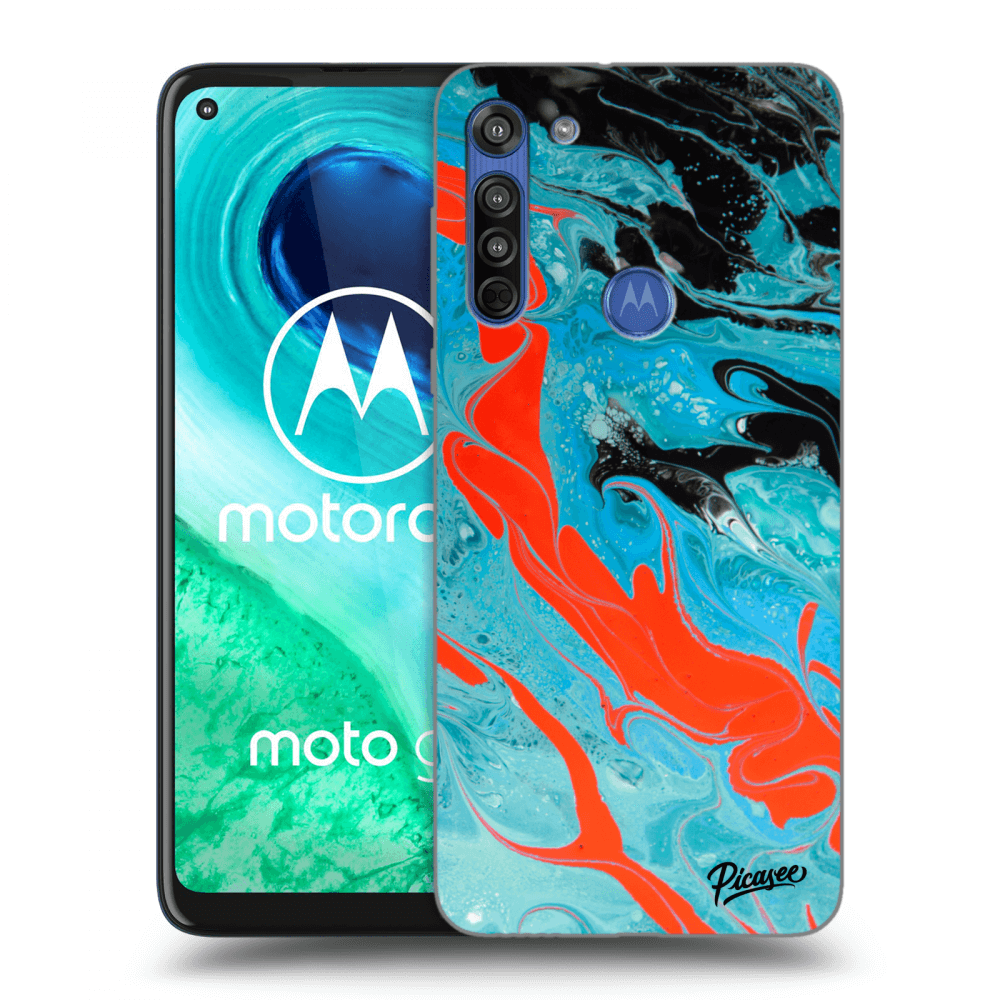 Picasee Motorola Moto G8 Hülle - Transparentes Silikon - Blue Magma