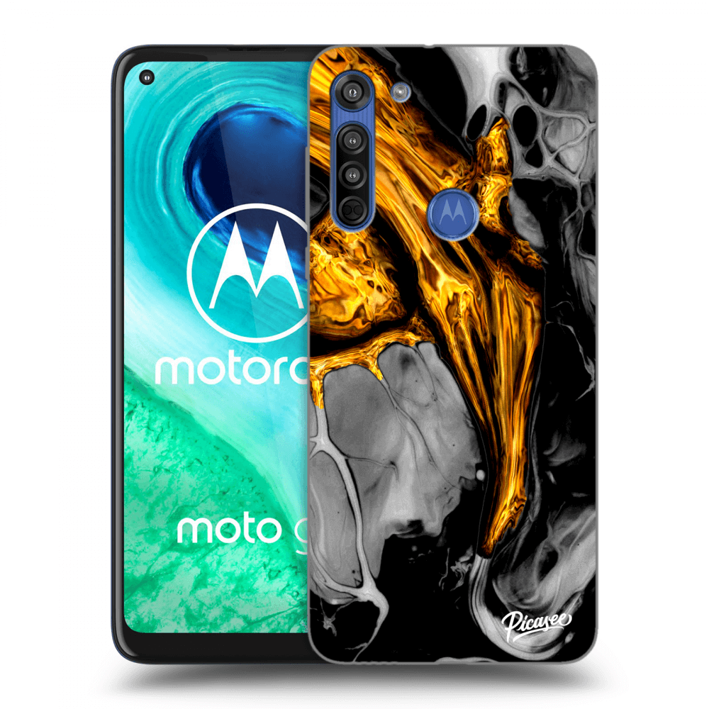 Picasee Motorola Moto G8 Hülle - Transparentes Silikon - Black Gold