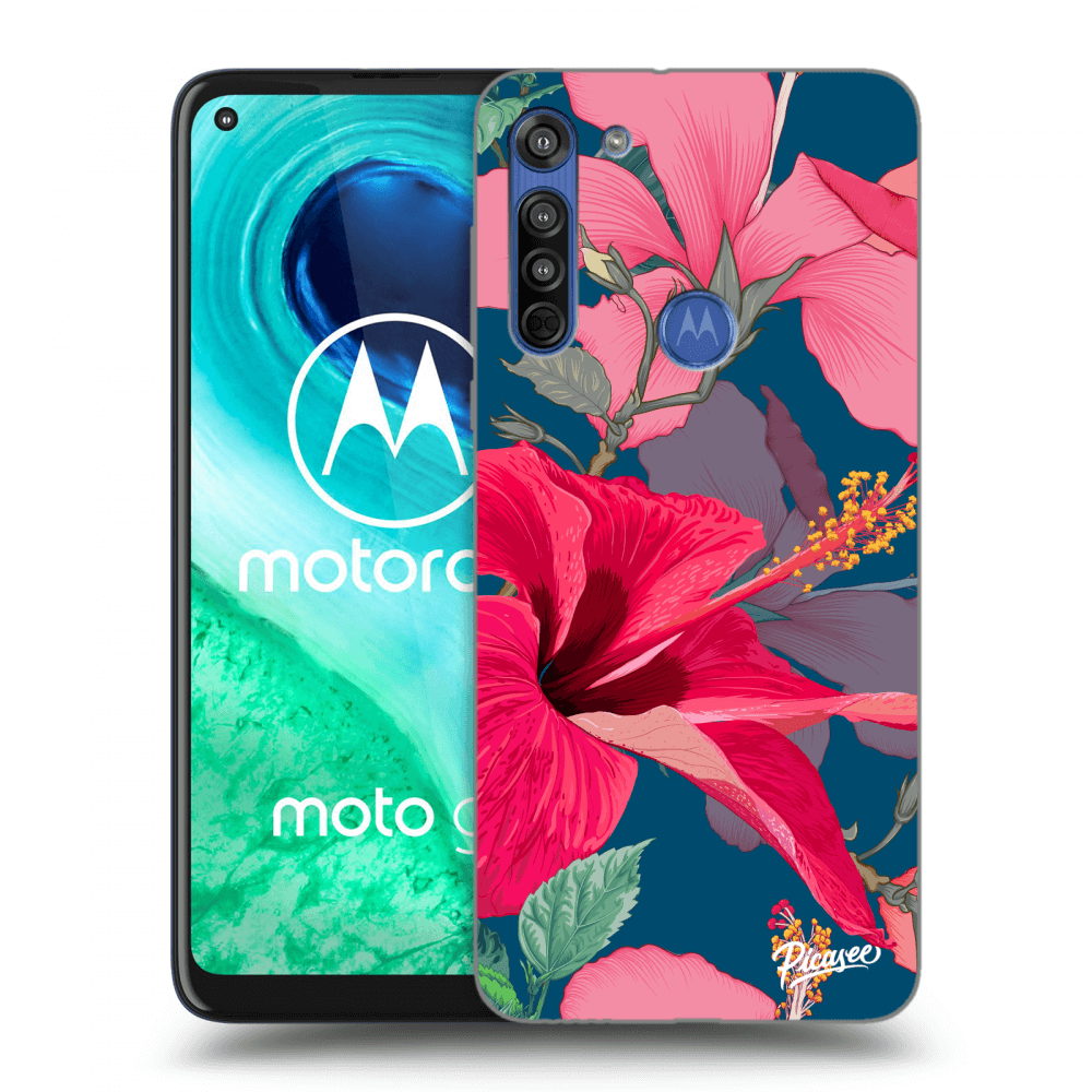 Picasee Motorola Moto G8 Hülle - Schwarzes Silikon - Hibiscus
