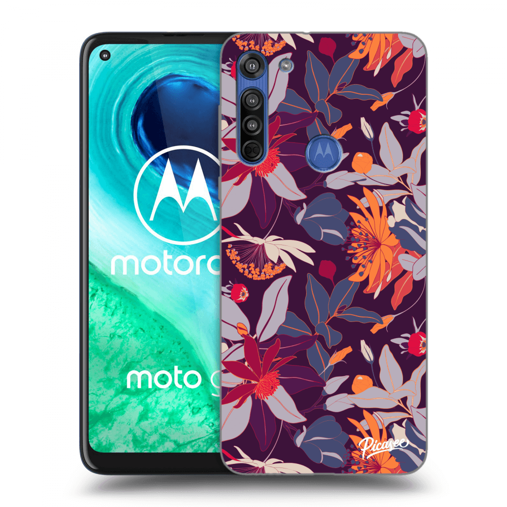 Picasee Motorola Moto G8 Hülle - Transparentes Silikon - Purple Leaf