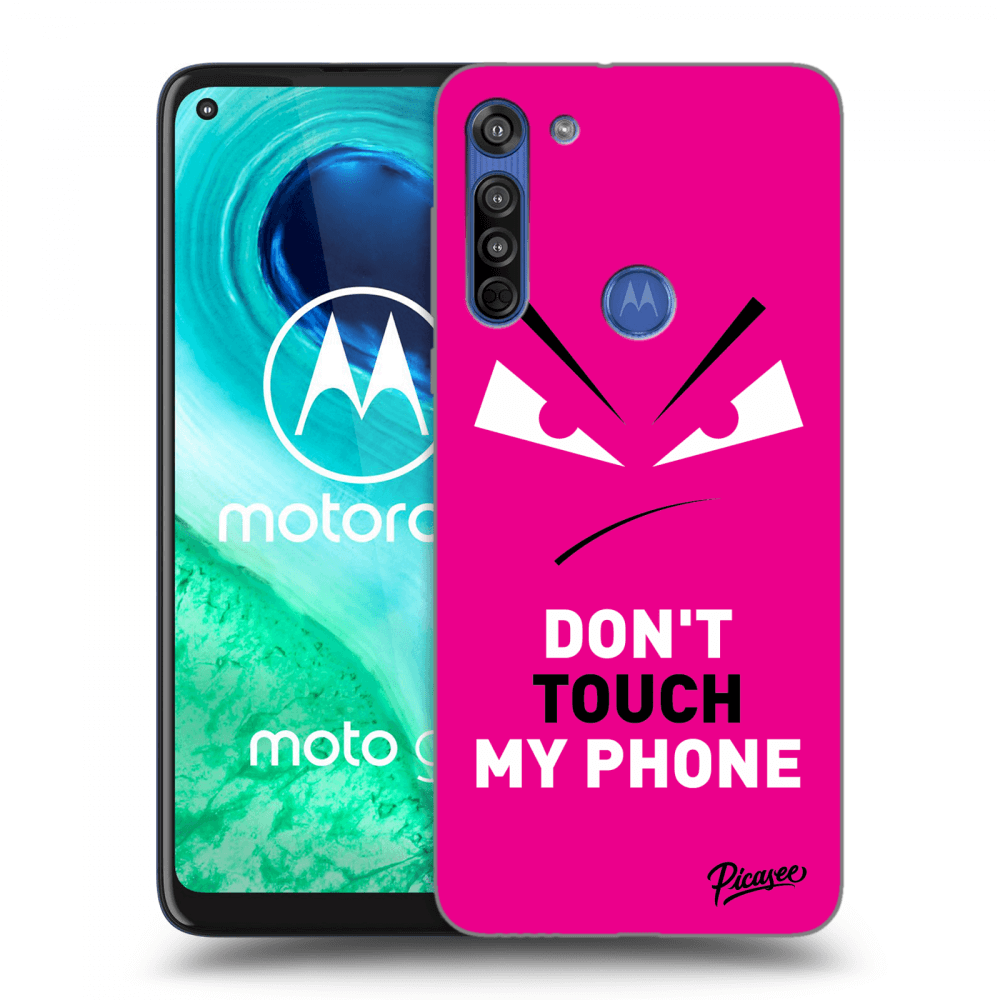 Picasee Motorola Moto G8 Hülle - Schwarzes Silikon - Evil Eye - Pink