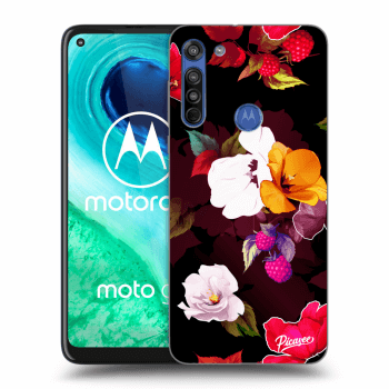 Picasee Motorola Moto G8 Hülle - Schwarzes Silikon - Flowers and Berries