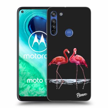 Picasee Motorola Moto G8 Hülle - Schwarzes Silikon - Flamingos couple