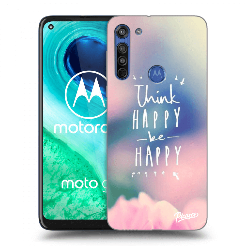 Picasee Motorola Moto G8 Hülle - Schwarzes Silikon - Think happy be happy