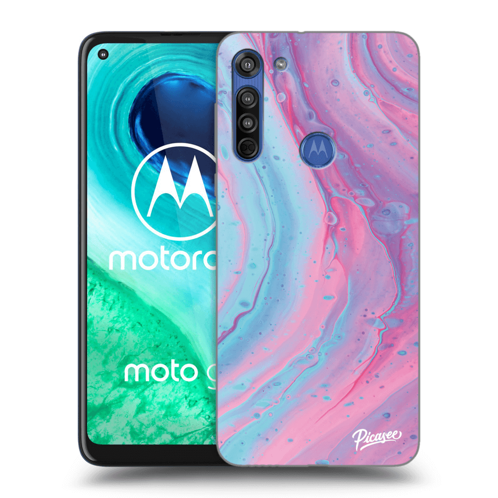 Picasee Motorola Moto G8 Hülle - Schwarzes Silikon - Pink liquid
