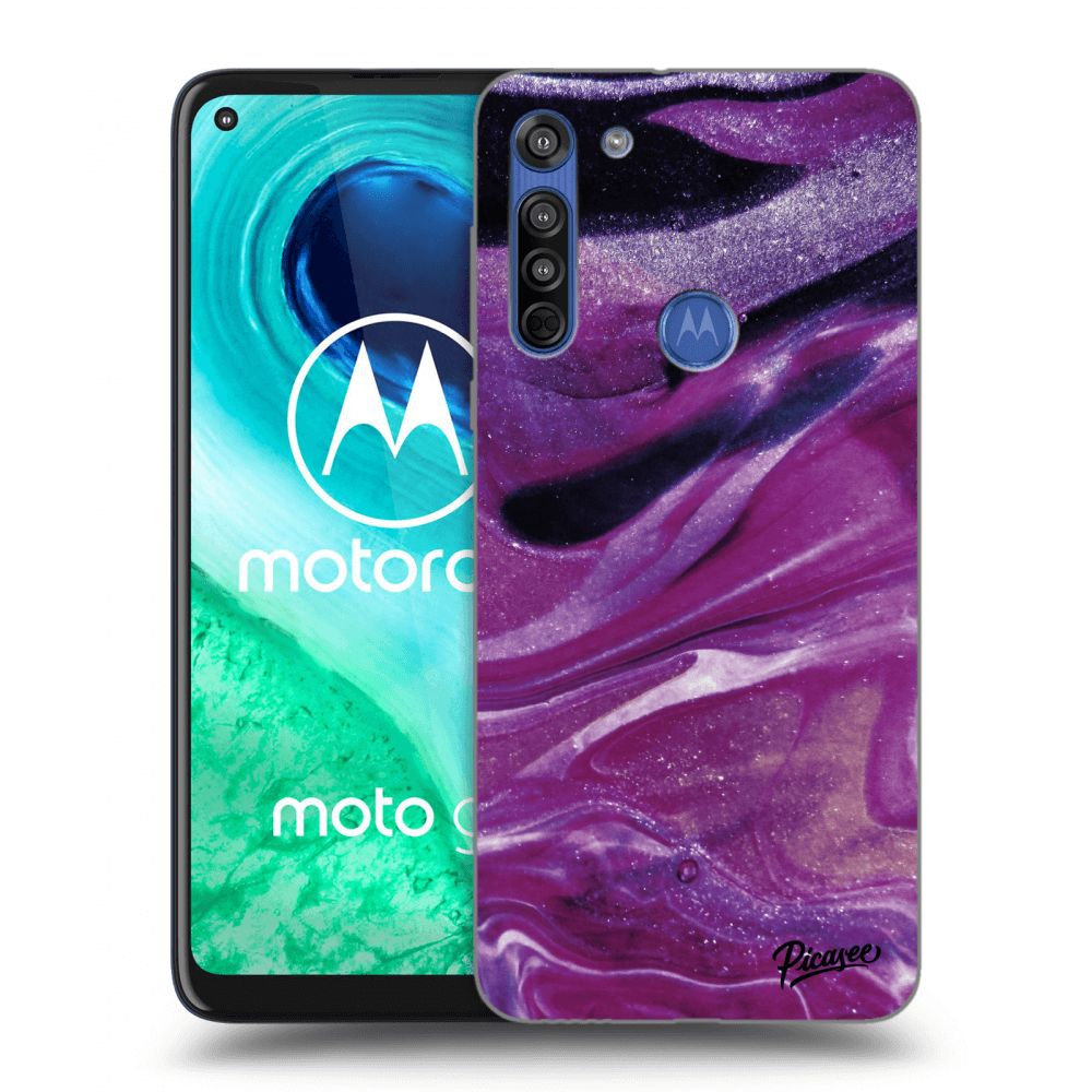 Picasee Motorola Moto G8 Hülle - Transparentes Silikon - Purple glitter