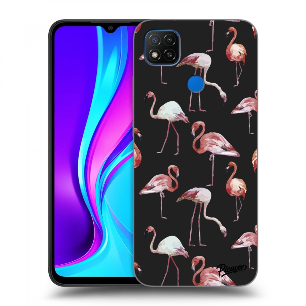 Picasee Xiaomi Redmi 9C Hülle - Schwarzes Silikon - Flamingos